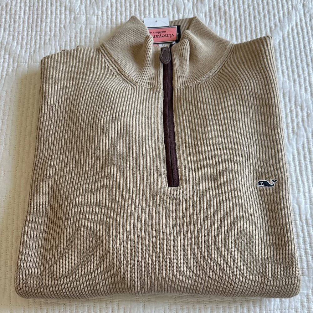 Vineyard Vines Tan Ribbed Zip Up Sweater